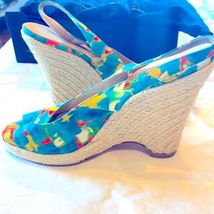 Oscar de la Renta Turqoise Brush Stroke Espadrilles size 41